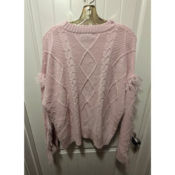 Simply Southern Womens L Fringe Sleeve Pullover Sweater Pink Cable Knit - Picture 4 of 7